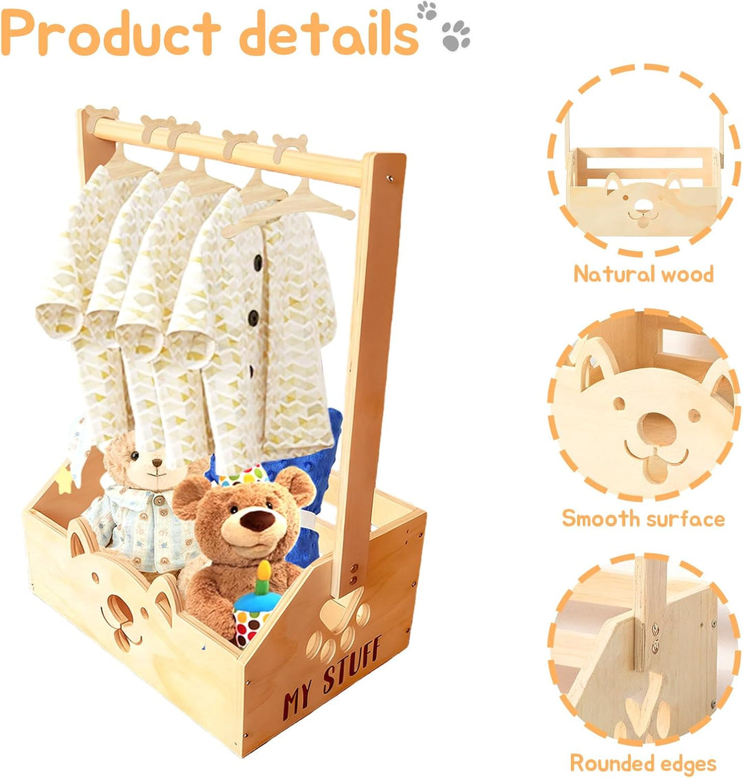 Holz Baby Geschenk Korb mit Griff und 5 Kinder Kleiderbügel, Babyparty Schrank Holz Baby Aufbewahrun