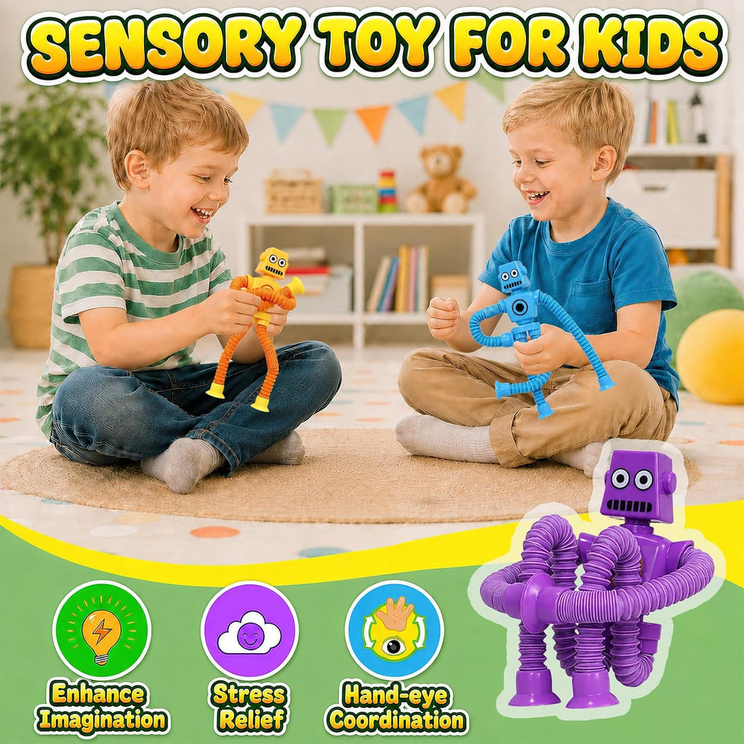 Saugnapf Spielzeug Roboter 8er Set, Dehnbare Pop Tubes für Kinder | Dehnbares Saugnapf Spielzeug, se