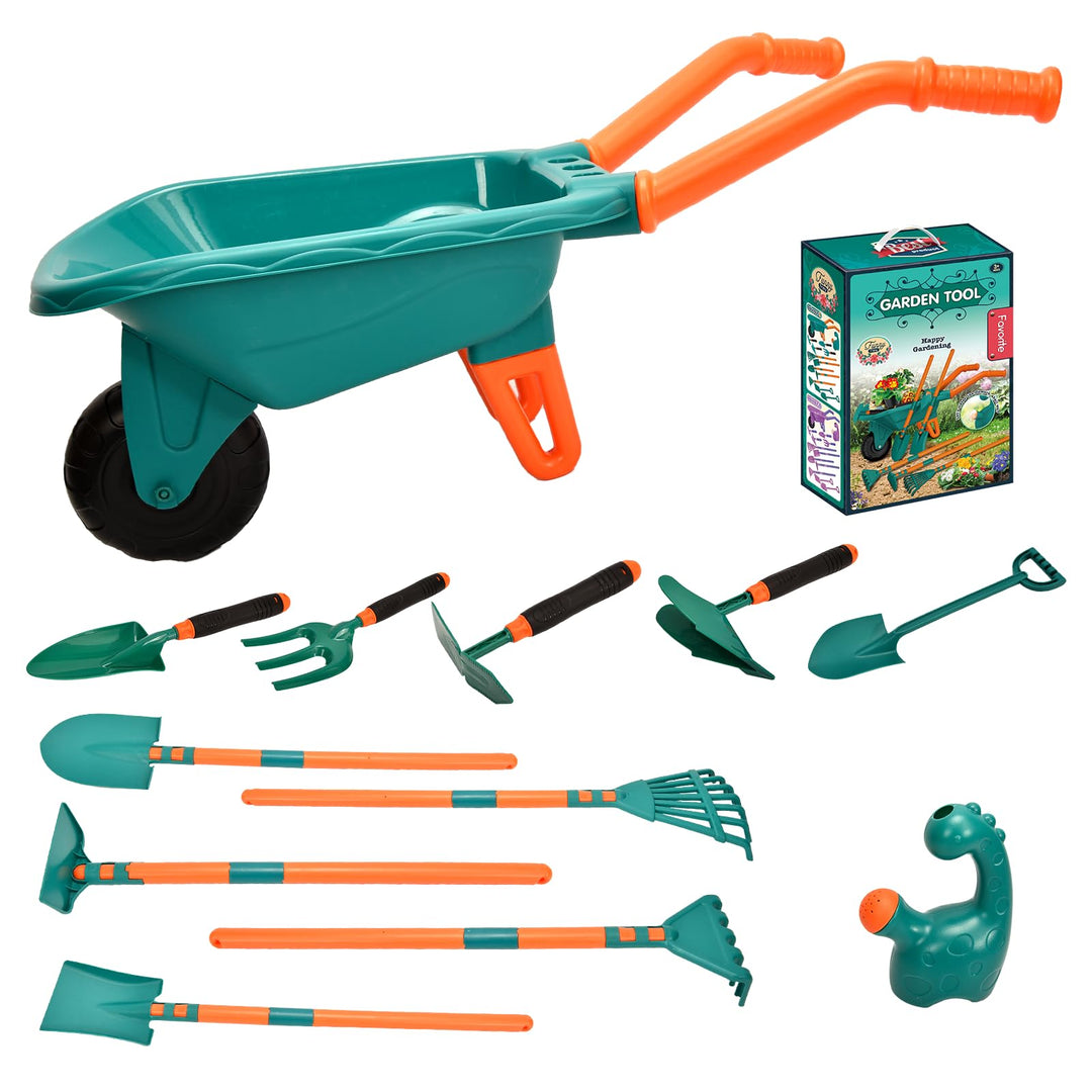 Schubkarre für Kinder - Kinder Gartengeräte Set 13 Teile | Gartenwerkzeug &amp; Sandspielzeug mit Schubk