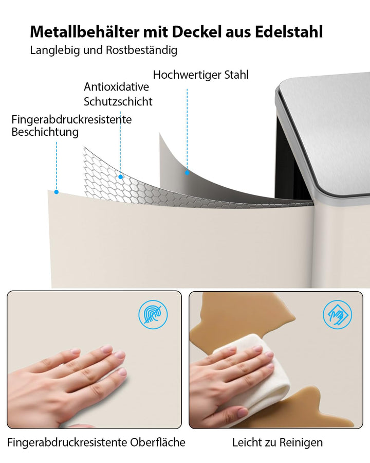lovewind Mülleimer, 2 x 30L Mülleimer Küche,Doppeleimer für Recycling und Abfall,Soft Beige,Mülleime