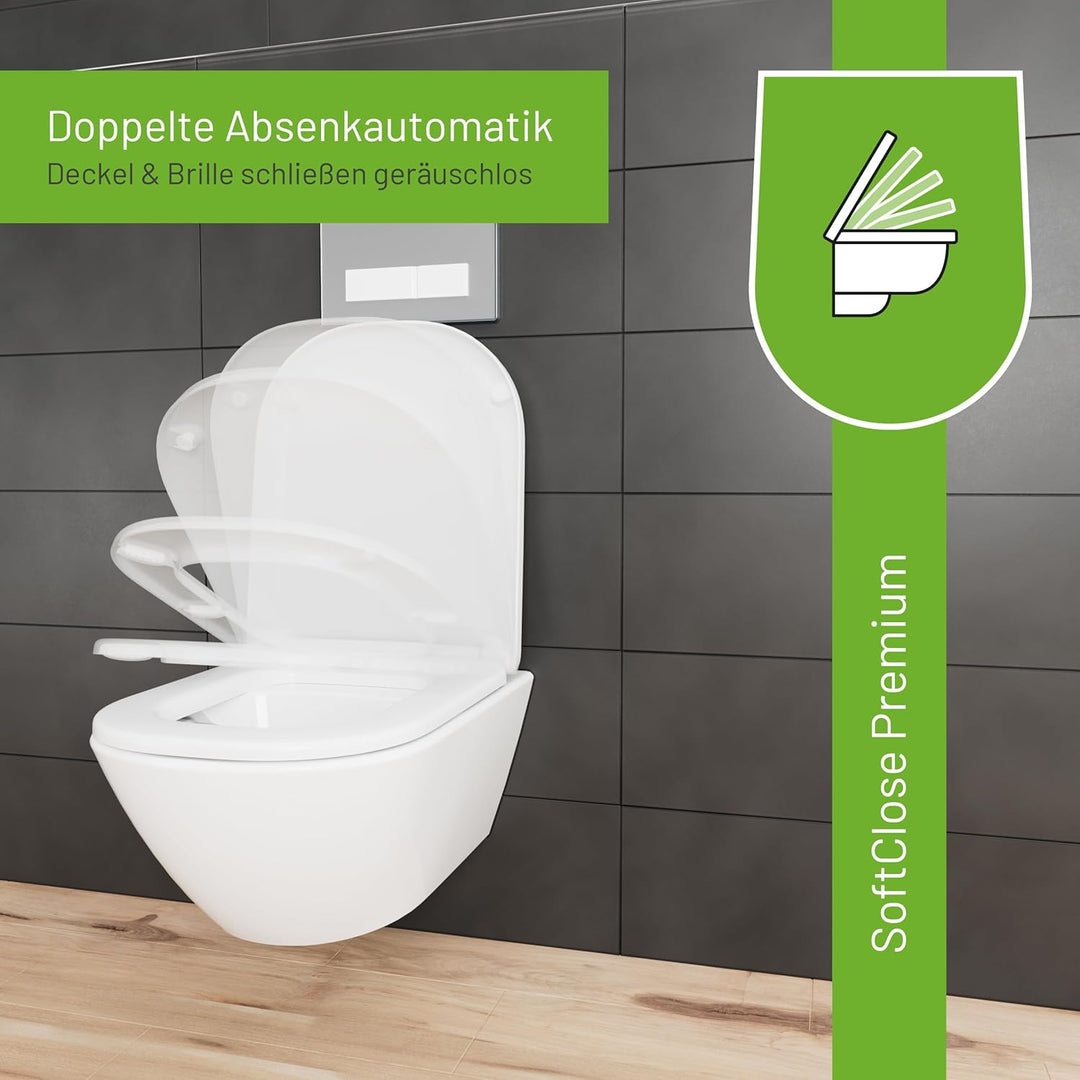 LUVETT® D900 Toilettendeckel mit Absenkautomatik D Form Weiss - SoftClose Klodeckel Abnehmbar - Klob