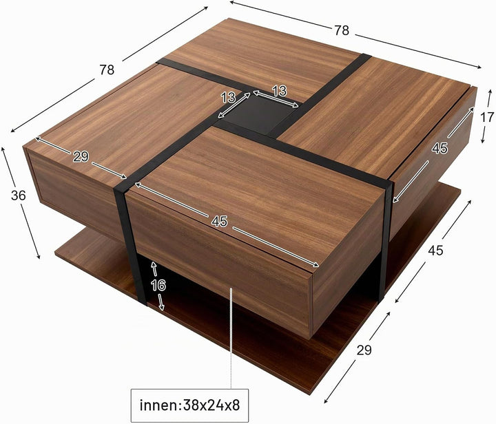 Merax Couchtisch Wohnzimmertisch mit 4 Schubladen, Modern Beistelltisch Kaffeetisch mit Zwei Ablagee