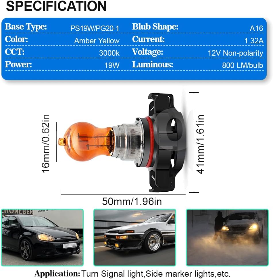 SOFOC-PS19W PG20-1 Automobil Tagfahrlicht Nebelscheinwerfer Blinker Standlicht Ersatz 12V 19W Bernst