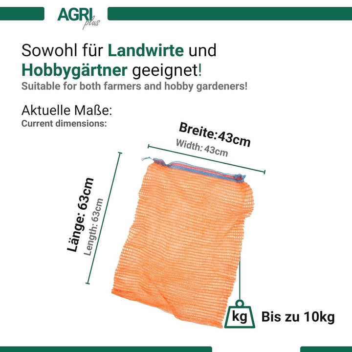 100 Stück Gemüsesäcke orange mit Zugband I 43 x 63 cm I verschiedene Grössen I Grobmaschige Raschels