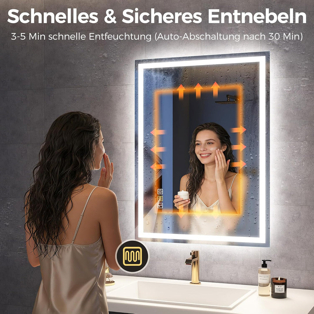 STARLEAD Kleiner Bad-Spiegel-mit-Beleuchtung 50x70cm, Badezimmerspiegel-mit-licht und Entfoggen, Blu