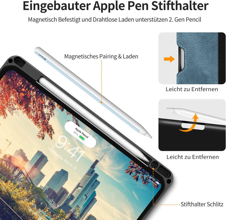 HOLIMET iPad Pro 11 Hülle 2022 4./3./2. Generation Hülle 2021/2020 mit Stifthalter, PU-Leder Schutzh