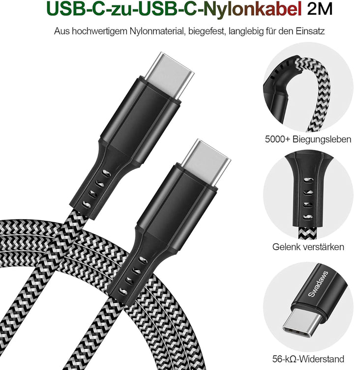45W USB C Ladegerät, USB C Ladekabel, 2er Pack Schnellladegerät mit 2M ladekabel, Super Fast Charger
