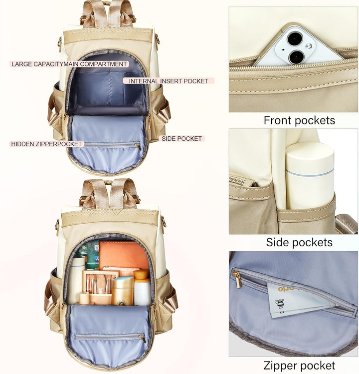 Leathario Rucksakck Damen klein,Diebstahlsicher Cityrucksack,PX4 Wasserdichtere Rucksackhandtasche,E