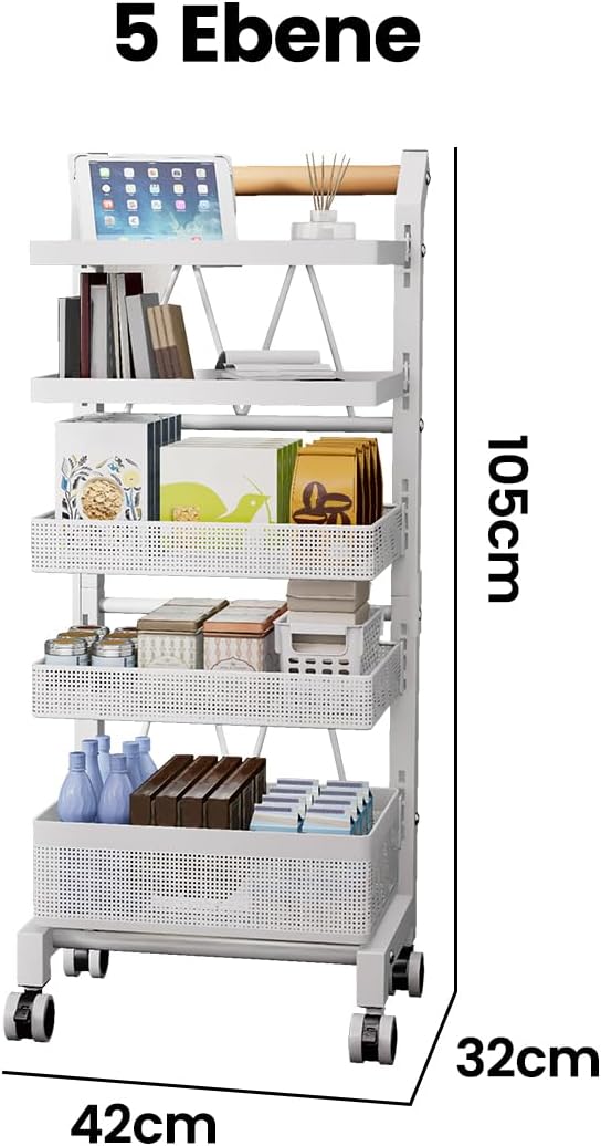 Heikoeco® Servierwagen Küchenwagen mit Rollen, Gemüseregal Metall, Obst Aufbewahrung, Rollwagen Allz