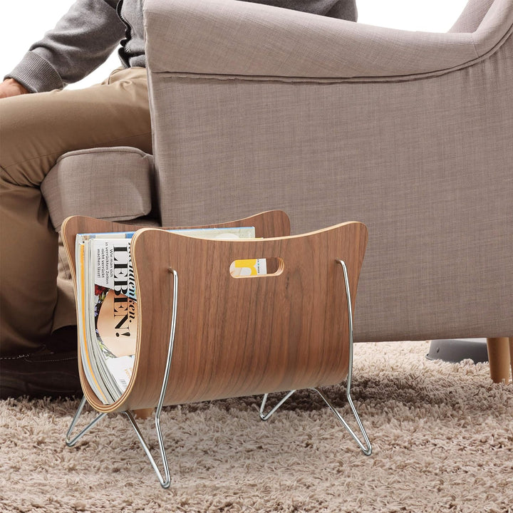 Relaxdays Zeitungsständer Holz, Bugholz, Zeitungskorb, modernes Design, robust, Tragegriffe, HBT 30