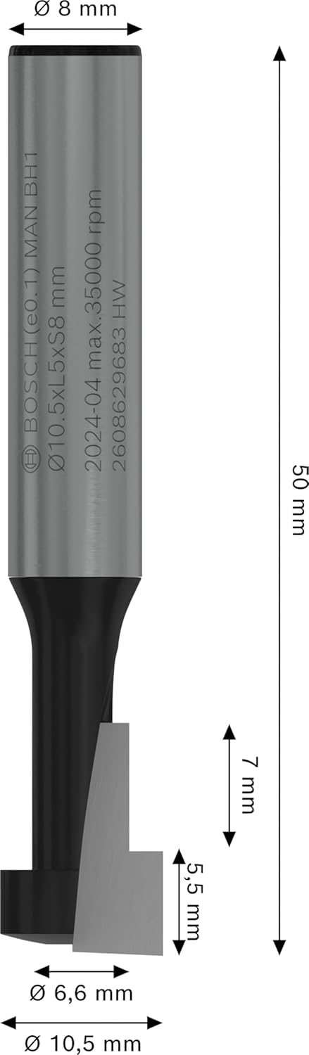 Bosch 1x PRO T-Nutfräser (für Weichholz, Hartholz, Ø 6,6 mm, Professional Zubehör Handfräse, Trim Ro