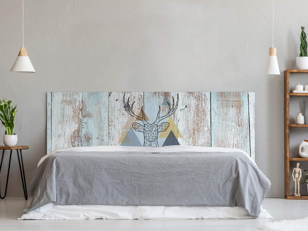 Kopfteil für Bett, PVC, Digitaldruck, Hirsch mit Dreiecken, 100 x 60 cm, Original-Kopfteil 100x60cm,