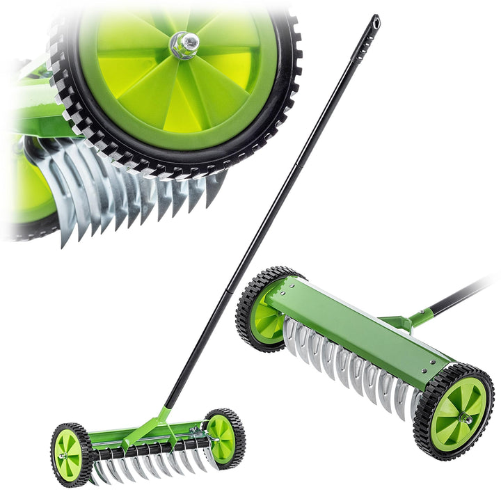 KADAX Rasenlüfter mit Rädern, Gartenkralle für Rasen, Garten, Moos, Schneidrechen aus Metall, manuel