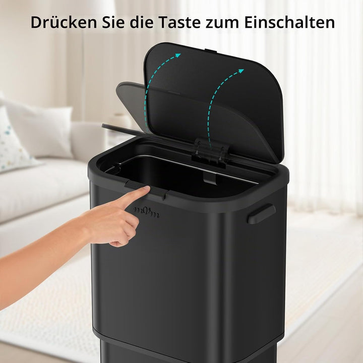 mVm Mülleimer Küche,70 Liter Mülltrennsystem,Mülleimer mit deckel,Gross,Edelstahl Drückmülleimer für