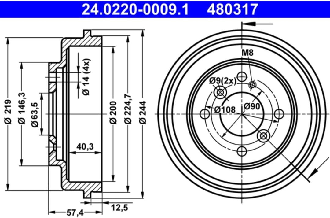 ATE 24022000091 Bremstrommel