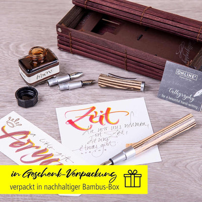 ONLINE Kalligraphie-Füllhalter Newood, Schönschreib-Füller, natürliches Wawa-Holz in braun, 3 Strich