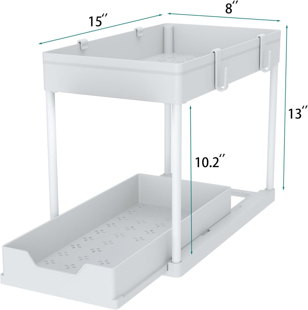 DEKAVA Küchen Organizer, 2 Unter Waschbecken Regal, Schrank Küchenorganizer mit 4 Haken, Schrankkorb