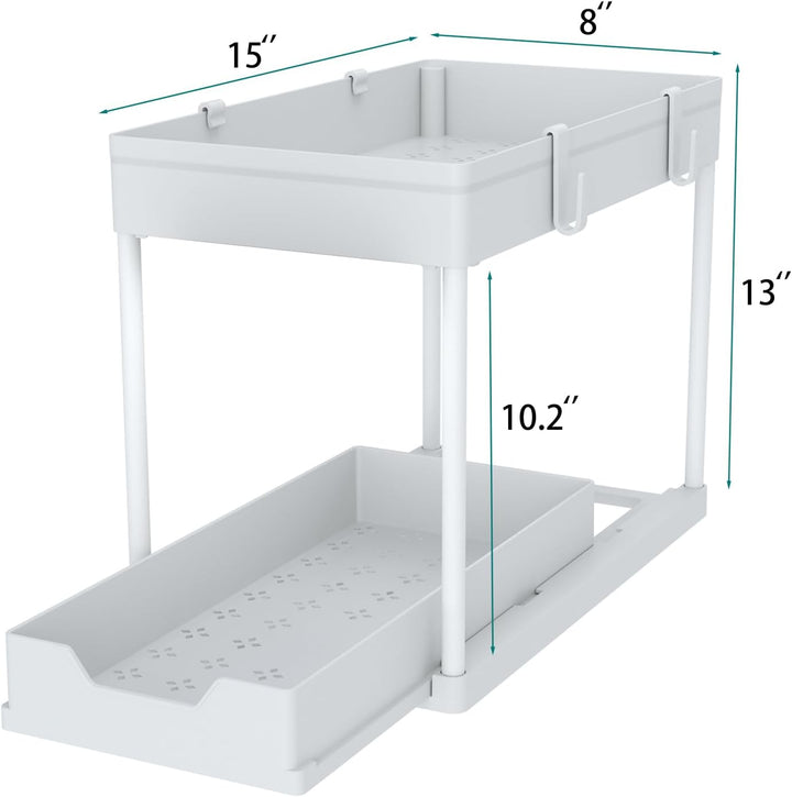 DEKAVA Küchen Organizer, 2 Unter Waschbecken Regal, Schrank Küchenorganizer mit 4 Haken, Schrankkorb