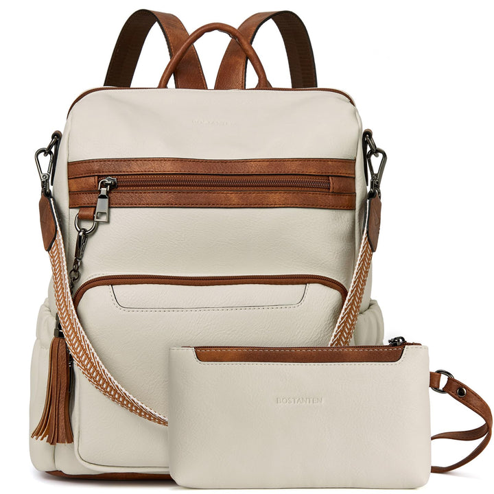 BOSTANTEN 2 Pieces Leder Rucksack Damen Freizeitrucksack Reise Handtasche Rucksackhandtasche Tagesru