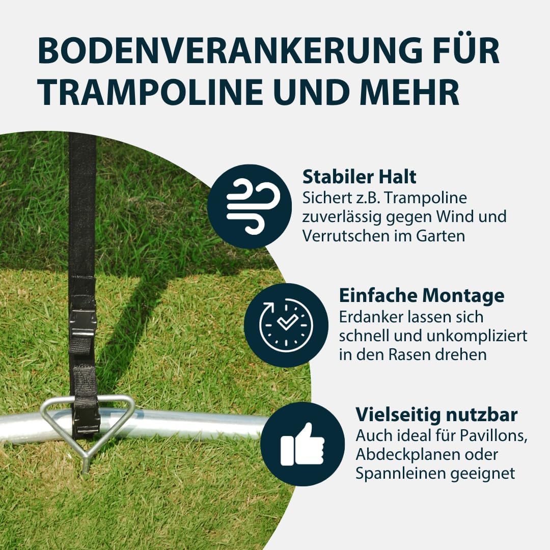 HUDORA Bodenanker Set 4x schwarze 1700mm Gurte 4x Spiralhaken ohne Ring, 4x schwarze 1700mm Gurte 4x
