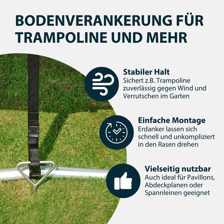 HUDORA Bodenanker Set 4x schwarze 1700mm Gurte 4x Spiralhaken ohne Ring, 4x schwarze 1700mm Gurte 4x