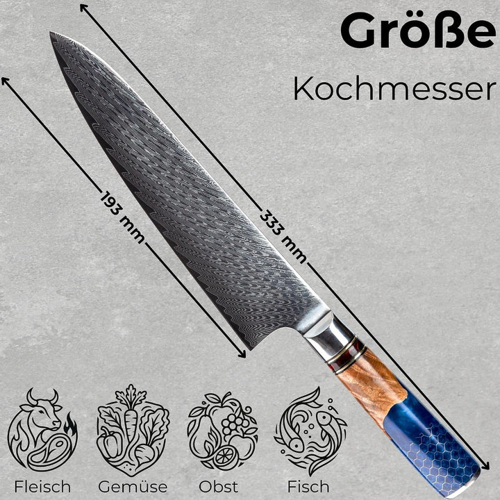 Damastmesser Kochmesser 67 Schichten echter Damaststahl Japanisches Damast Messer perfekt für präzis