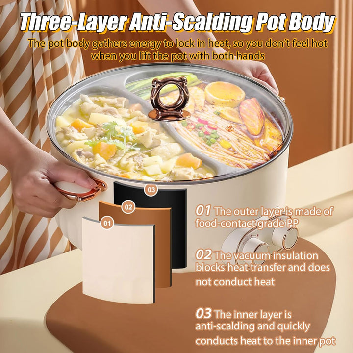 Hotpot Elektrisch Pot, 6L Hot Pot Elektrisch, 2000W Tragbare Multifunktionale Antihaft-Bratpfanne mi