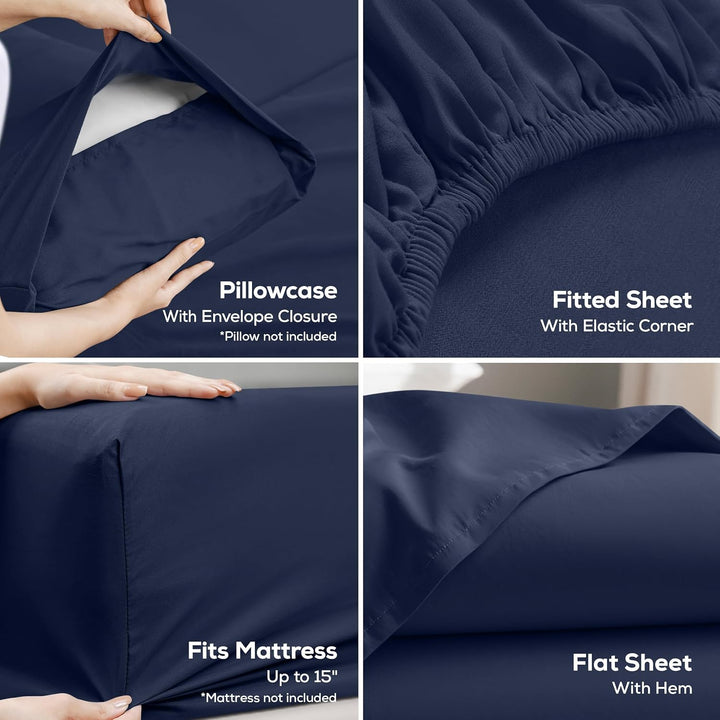 UTOPIA Betten 4 Mikrofaser Bettwäsche, navy, Queen Queen Navy, Queen Navy