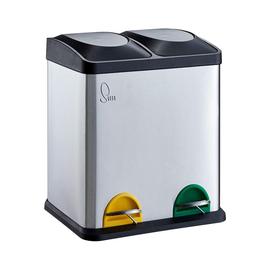 SVITA TC2X15 Edelstahl Küchen-Eimer 30 Liter Silber 2x15L doppelt Abfalleimer 2er-Mülleimer Mülltren