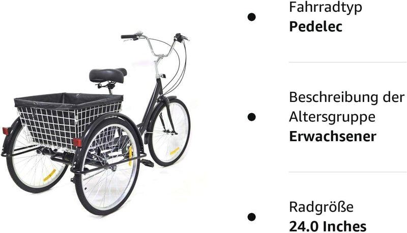 3 Rad Fahrrad Dreirad mit Einkaufskorb,Trike Bike Radfahren ür Erwachsene und Senioren(8 Geschwindig