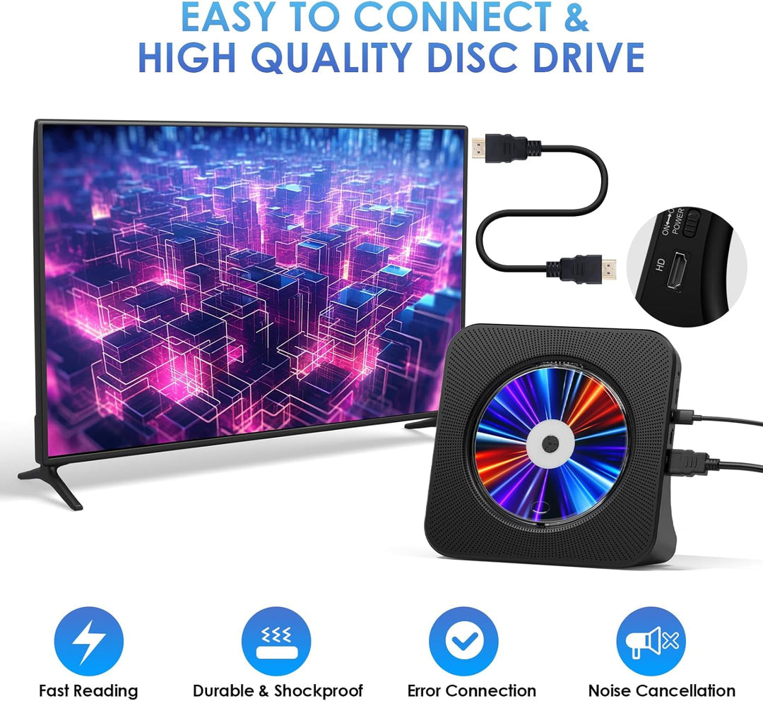 Gueray DVD Player CD Player Bluetooth CD-Player mit Lautsprecher Unterstützt Fernbedienung Anzeige F