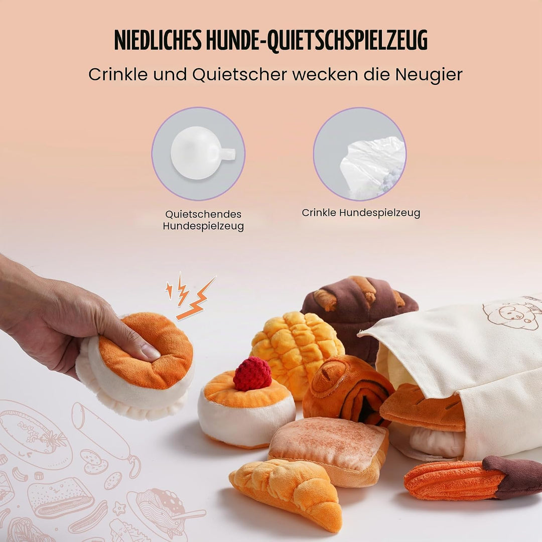 Nocciola 10 Stück Brot-Hundespielzeug mit Tragetasche, quietschendes, langlebiges Hundespielzeug geg