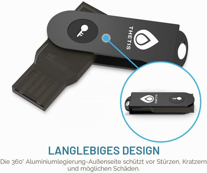 FIDO2 Security Key, Thetis Sicherheitsschlüssel [Faltbares] Zwei-Faktor-Authentifizierung USB (Typ A