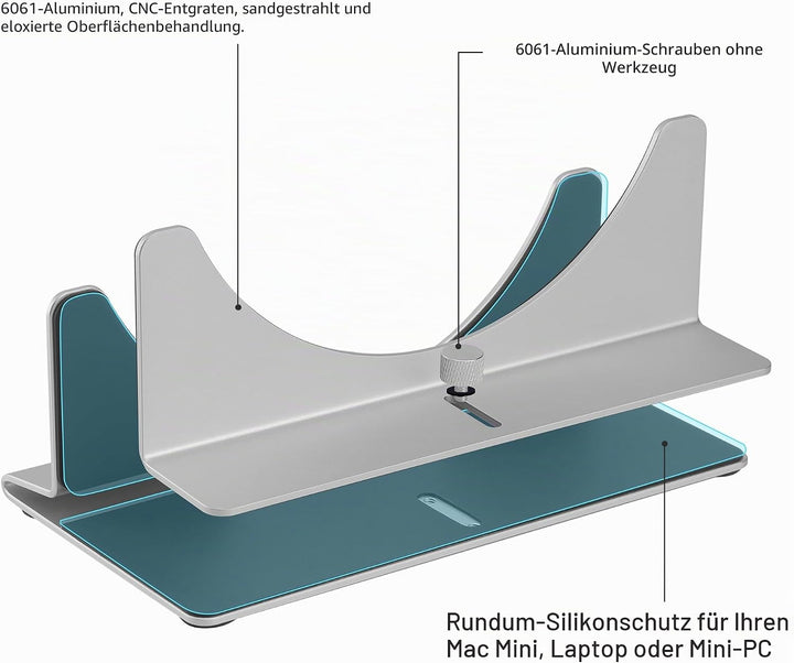 Psitek Mac Mini Ständer Aluminium Vertikaler Halterung Schreibtischhalterung, Kompatibel mit Laptop