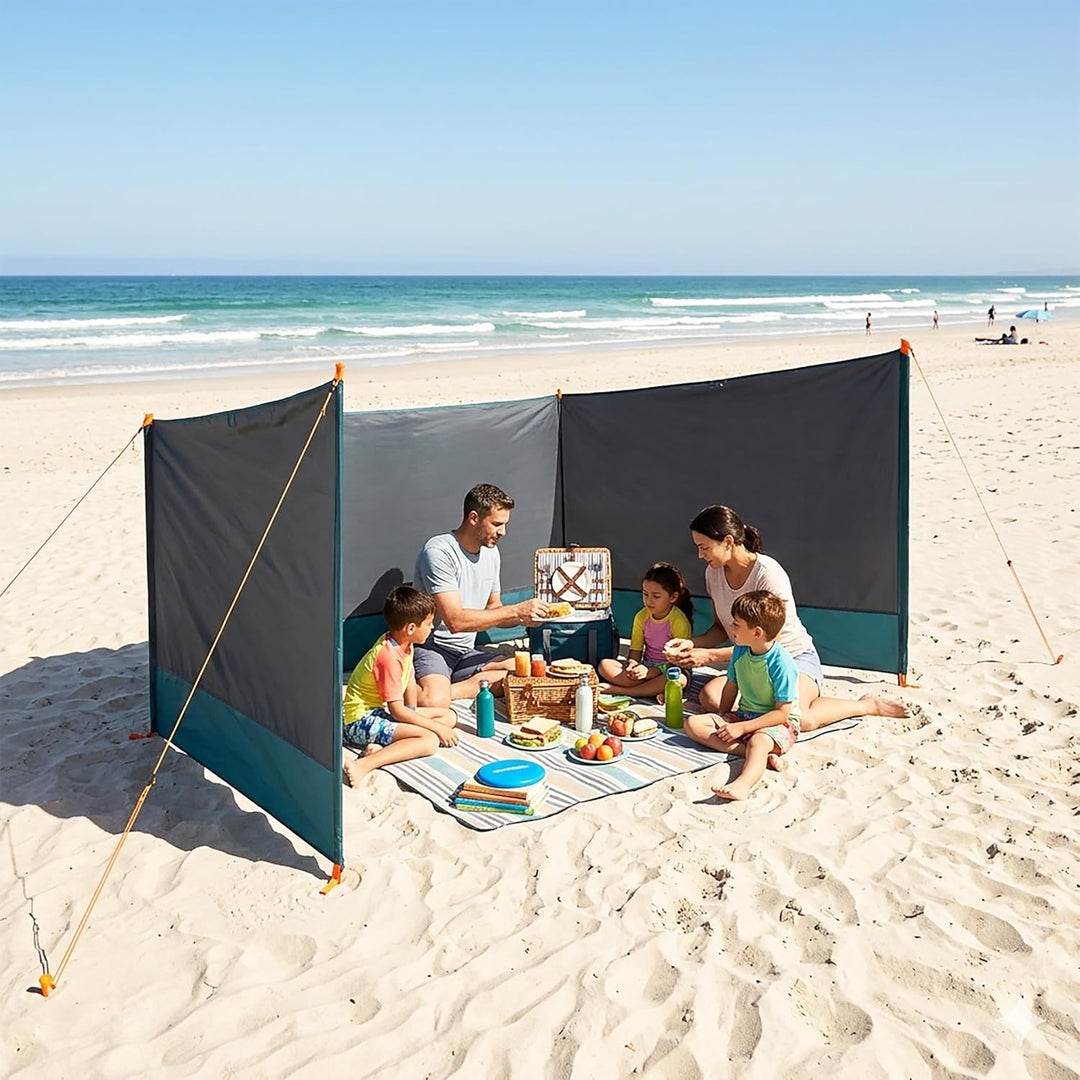 Strand Windschutz grau mit Tragetasche - 400 x 140 cm - Camping Sichtschutz mit Seil und Heringen -