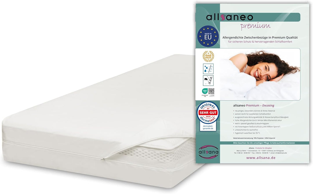 allsaneo Premium Allergiker Matratzenbezug 100x200x20 cm | Allergie Bezug extra weich und leicht | A