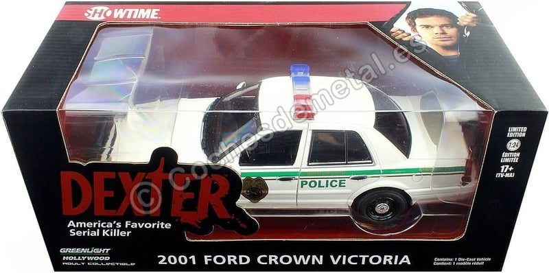 Greenlight Ford Crown Victoria Interceptor Miami Police 2001 weiss Dexter Modellauto 1:24 Collectibl