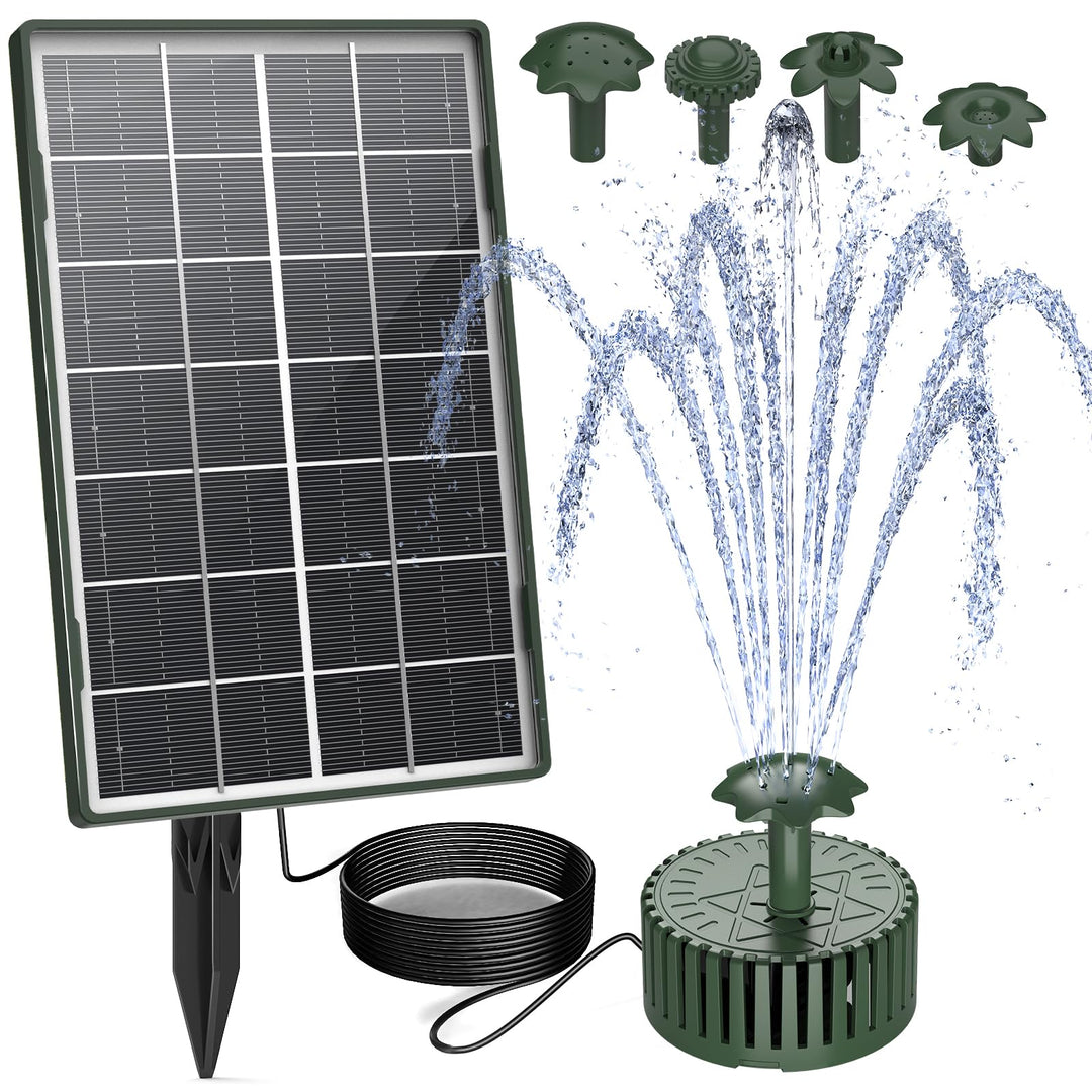 AISITIN Solar Springbrunnen für Aussen, 3,5W Dunkelgrün Solar Fontäne Pumpe mit Verschiedene Sprüh E