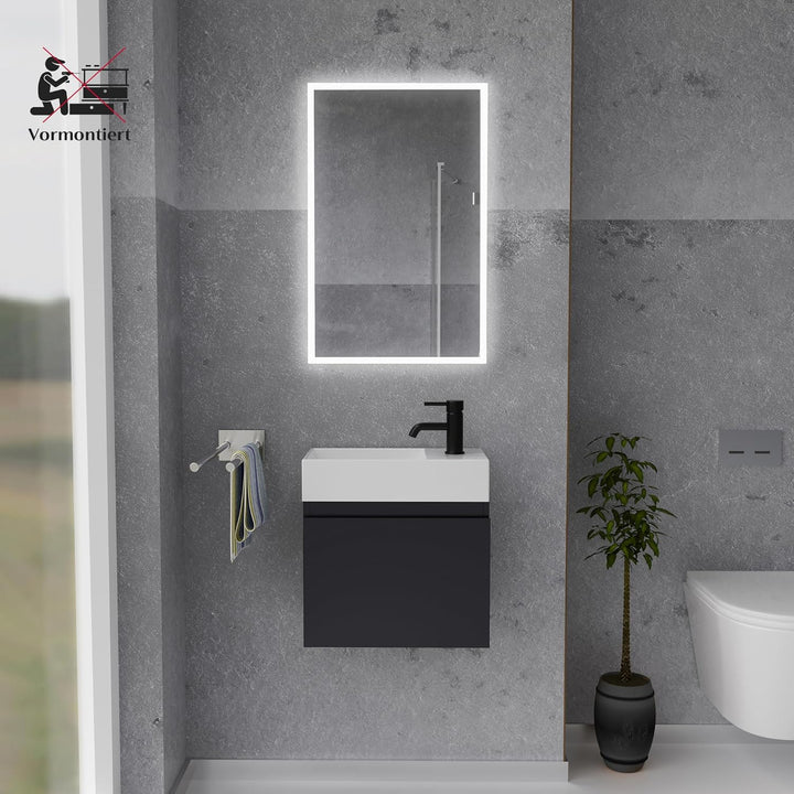 Alpenberger Gäste WC Waschbecken mit Unterschrank 45 cm Breit | Waschtisch Set Klein | Aufsatzwaschb