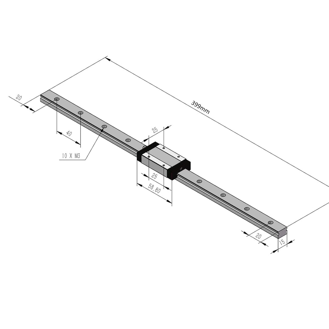 Veekaft 2 Sätze Schwarze Beschichtung MGR Schiene MGR15 Miniatur-Linearführung 400 mm mit MGN15H Sch
