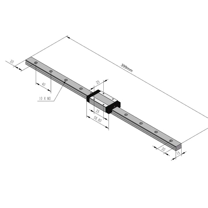 Veekaft 2 Sätze Schwarze Beschichtung MGR Schiene MGR15 Miniatur-Linearführung 400 mm mit MGN15H Sch