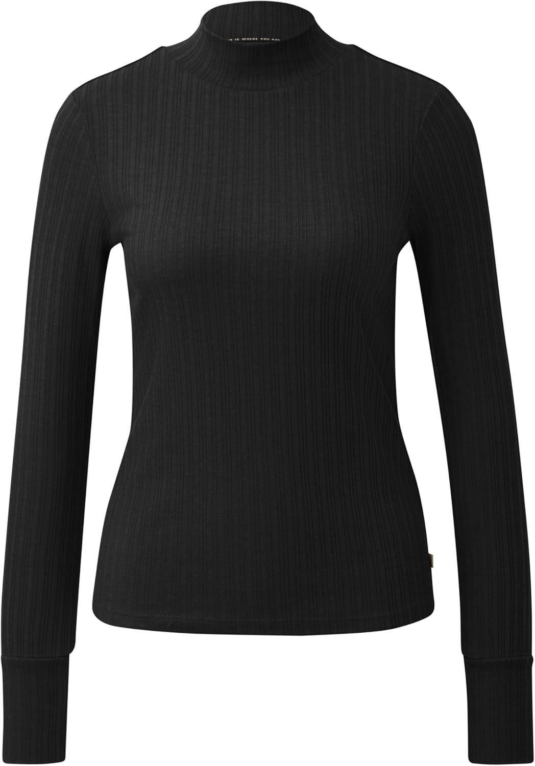 QS Damen Geripptes Langarmshirt T-Shirt Langarm, Slim Fit L 9999_schwarz, L 9999_schwarz