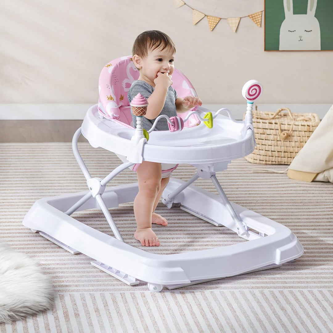 COSTWAY Lauflernhilfe Baby klappbar, Lauflernwagen 3-stufig höhenverstellbar mit Rädern, Spielzugen,