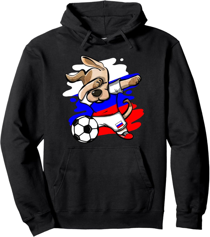 Lustiger Dabbing Hund Russland Fussball Russische Flagge Pullover Hoodie