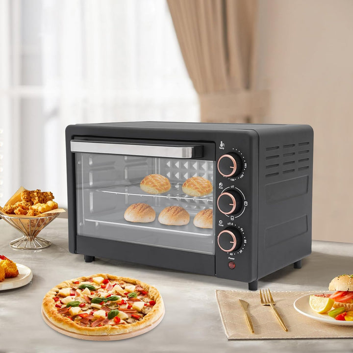 Minibackofen, 22L 1000W Elektrobackofen mit Grillpfanne &amp; Grillrost, Mini backofen Pizzaofen mit Ein