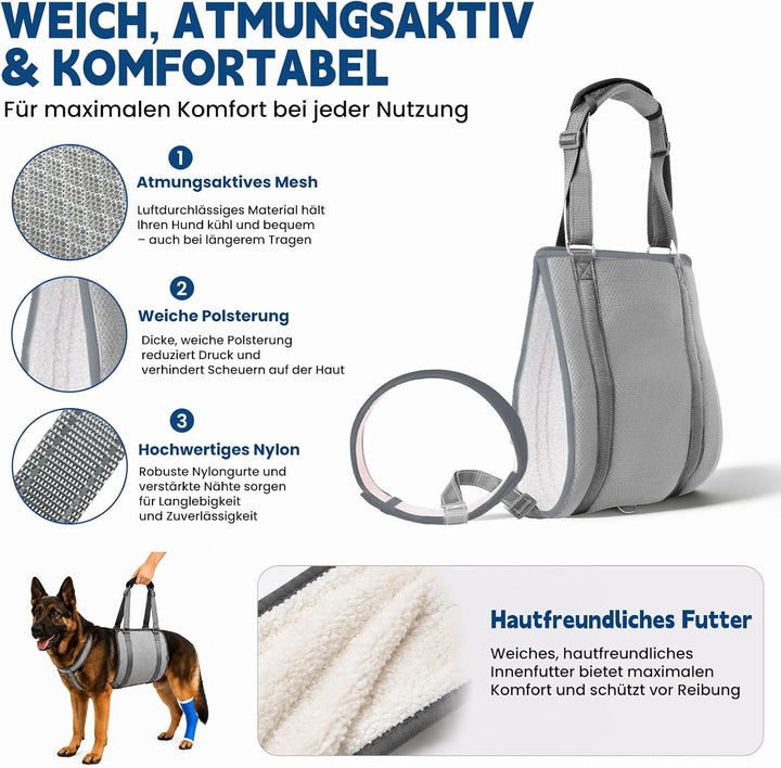 LUCKY LUCY Hundegeschirr mit Griff, Verstellbare Hunde-Tragehilfe für Hinterbeine &amp; Nacken-Stütze, M