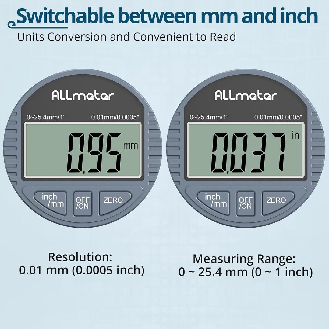 ALLmeter 0.01/0.0005'' Digital Messuhr 0-25.4 mm/1" mit Toleranzfunktion Zoll/metrische Umrechnung D