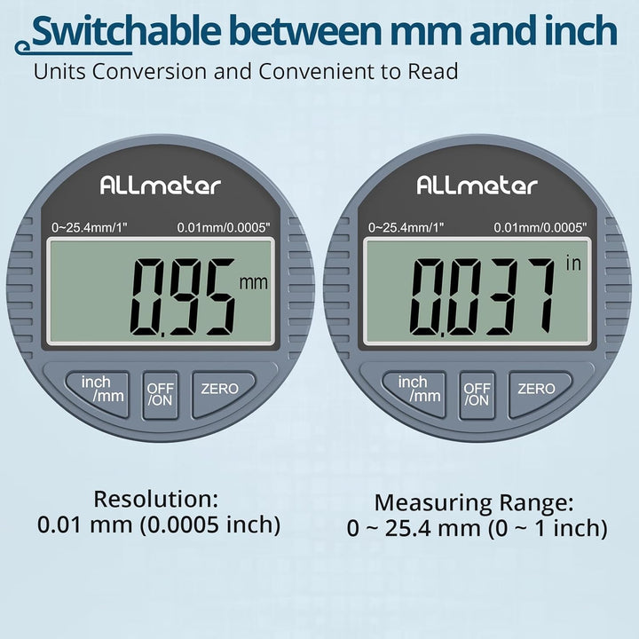 ALLmeter 0.01/0.0005'' Digital Messuhr 0-25.4 mm/1" mit Toleranzfunktion Zoll/metrische Umrechnung D