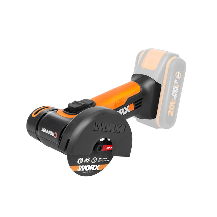 WORX WX801.9 Mini Akku-Winkelschleifer Chopper 20V - Kompakter Schleifer mit schmalem Körper, zum Sc