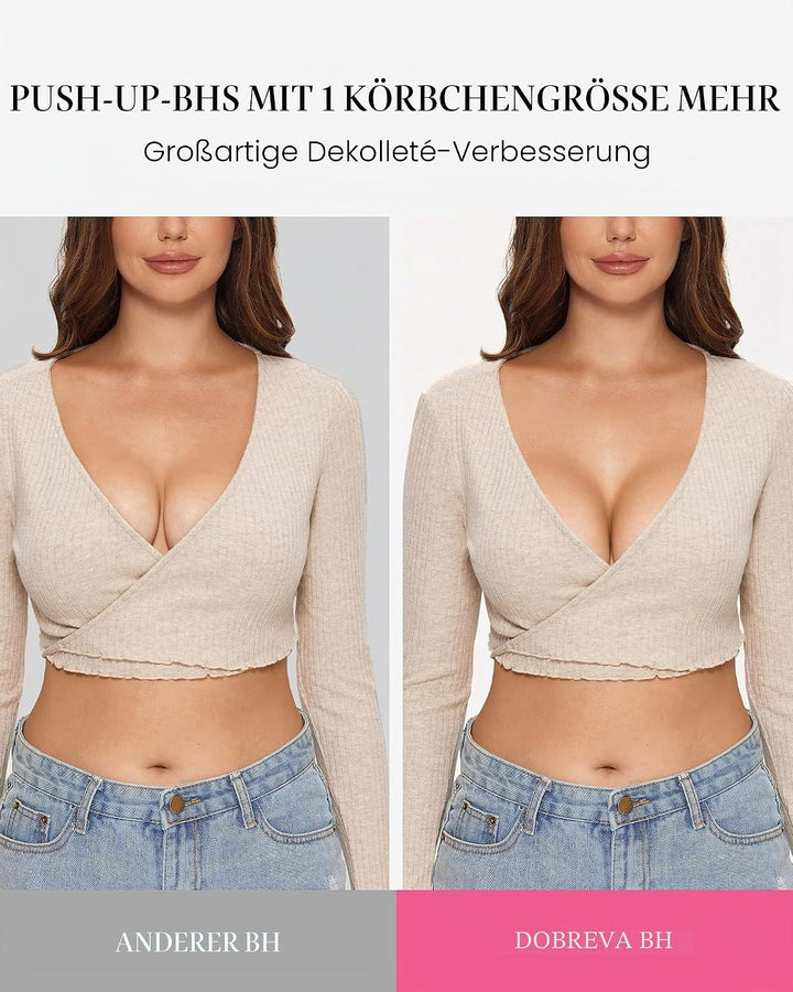 DOBREVA Damen Push Up BH ohne Bügel Soft Spitze Bügelloser BHS Sexy Bequem Gepolstert 70D Schwarz, 7